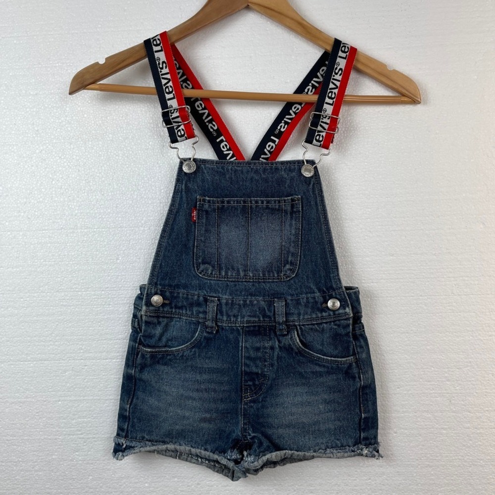Levi's Girls‎ Denim Shortalls Size 6 Reg Logo Strap Bib Shorts 5-6 Years